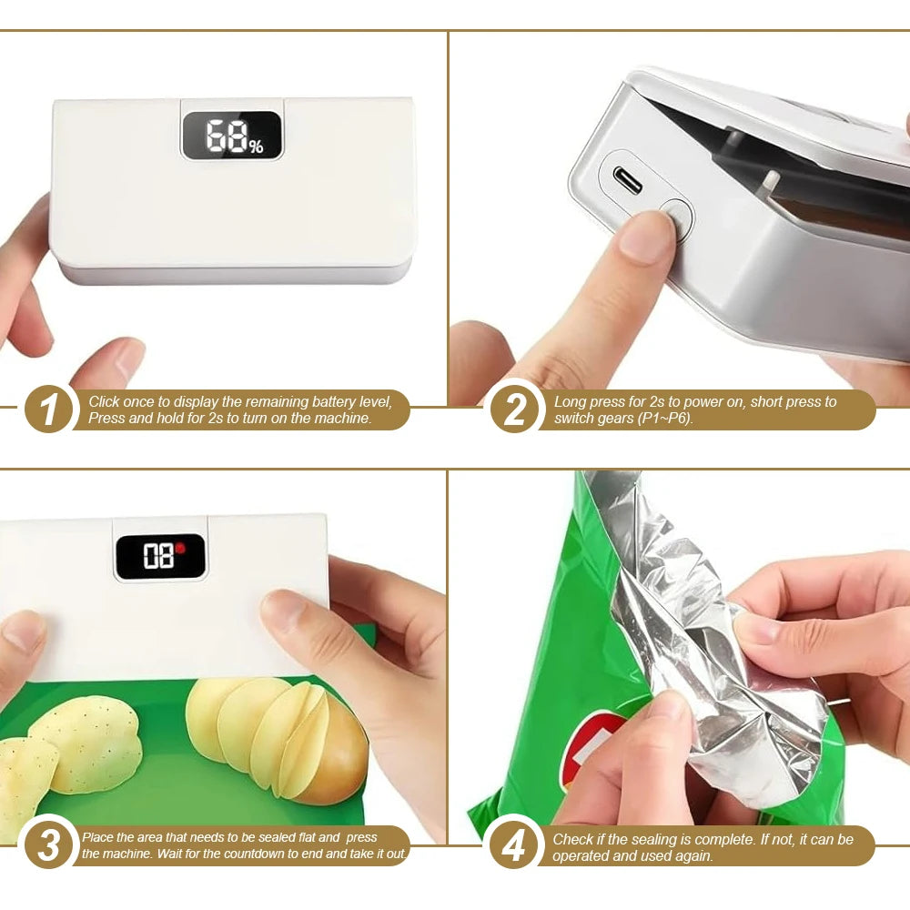 Wireless Rechargeable Automatic Vacuum Sealing Machine 2-in-1 Portable Digital Cutter Usb-c Cordless Food