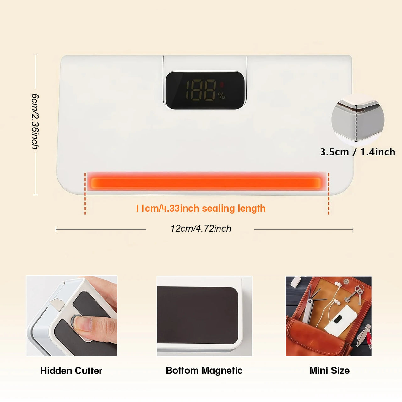 Wireless Rechargeable Automatic Vacuum Sealing Machine 2-in-1 Portable Digital Cutter Usb-c Cordless Food