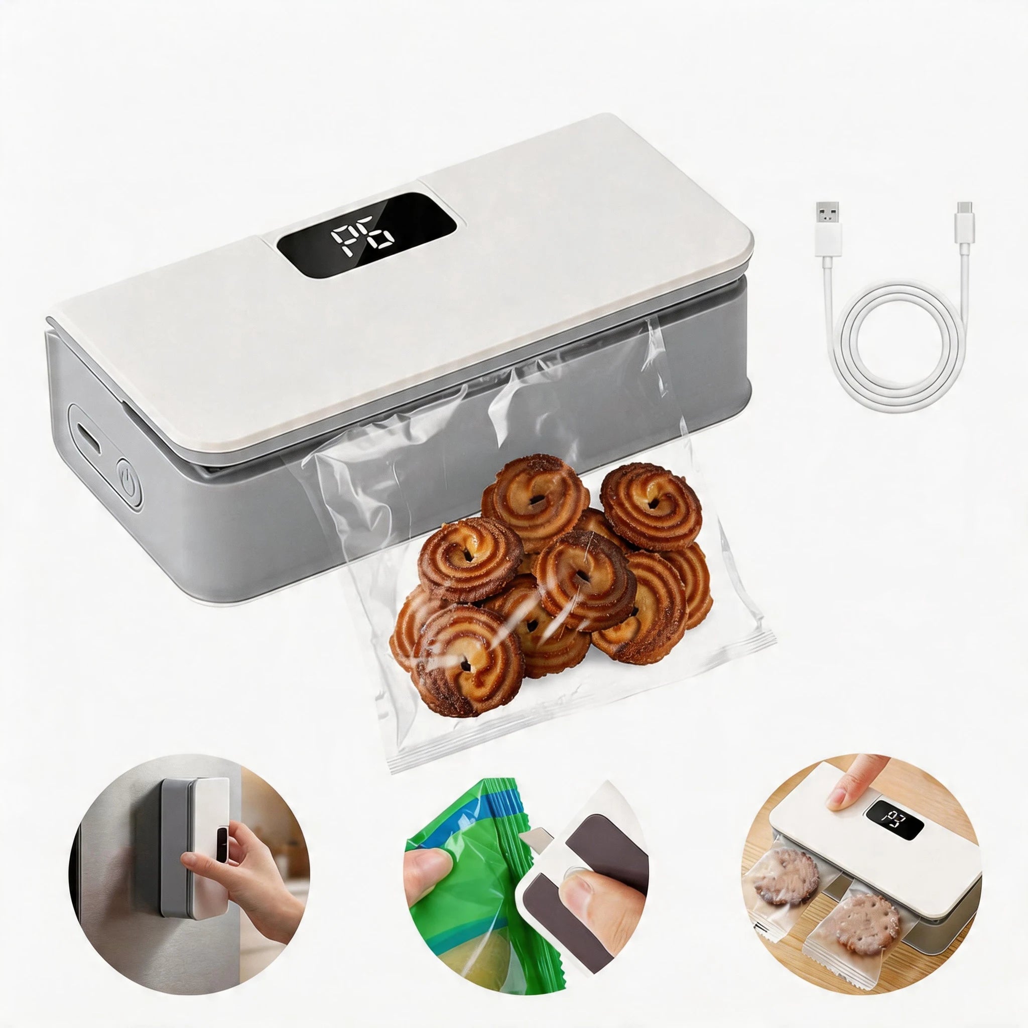 Wireless Rechargeable Automatic Vacuum Sealing Machine 2-in-1 Portable Digital Cutter Usb-c Cordless Food